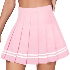 Pink Pleated Tennis Skirt with White Stripes