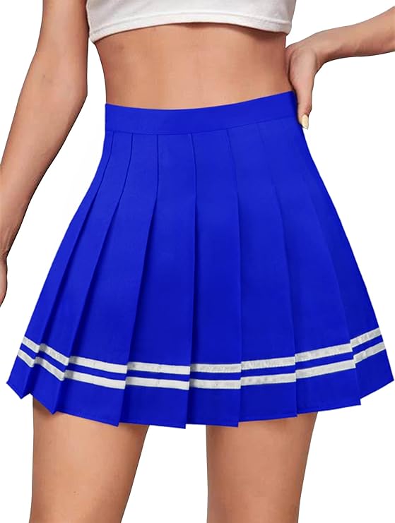Royal Blue Pleated Tennis Skirt with White Stripes
